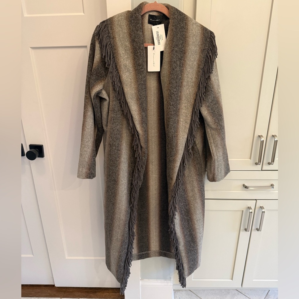 Line and Dot Linda Fringe Open Front Sweater Coat